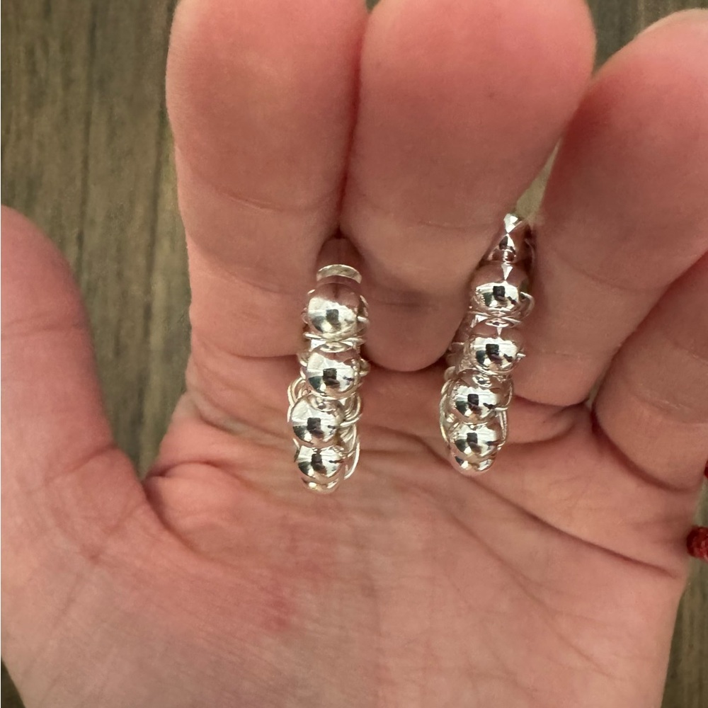Mango Silver Metallic Bead Hoop Earrings - Picture 6 of 10